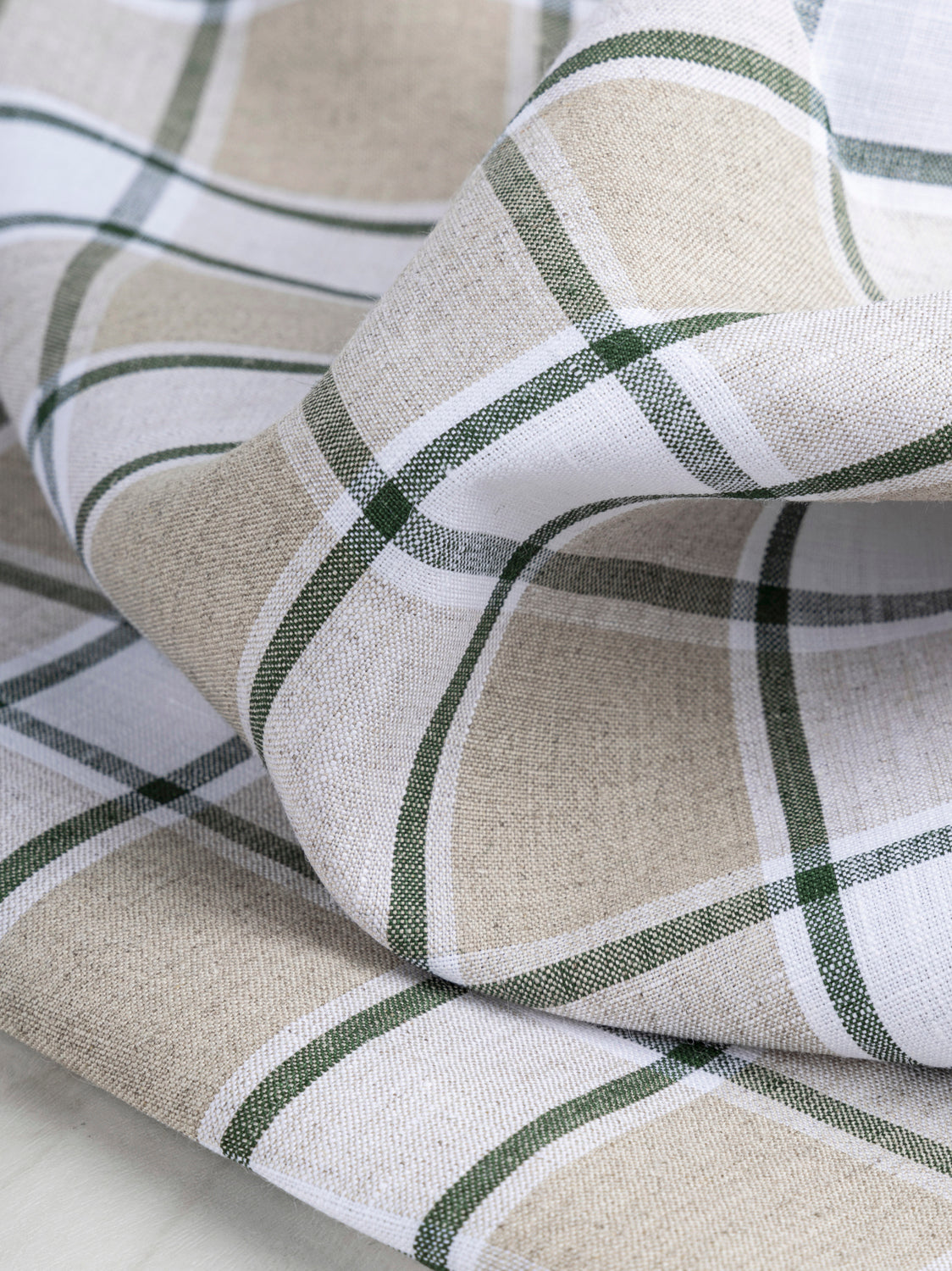 Yarn Dyed Plaid Irish Linen Suiting Deadstock - Beige + Green + White | Core Fabrics