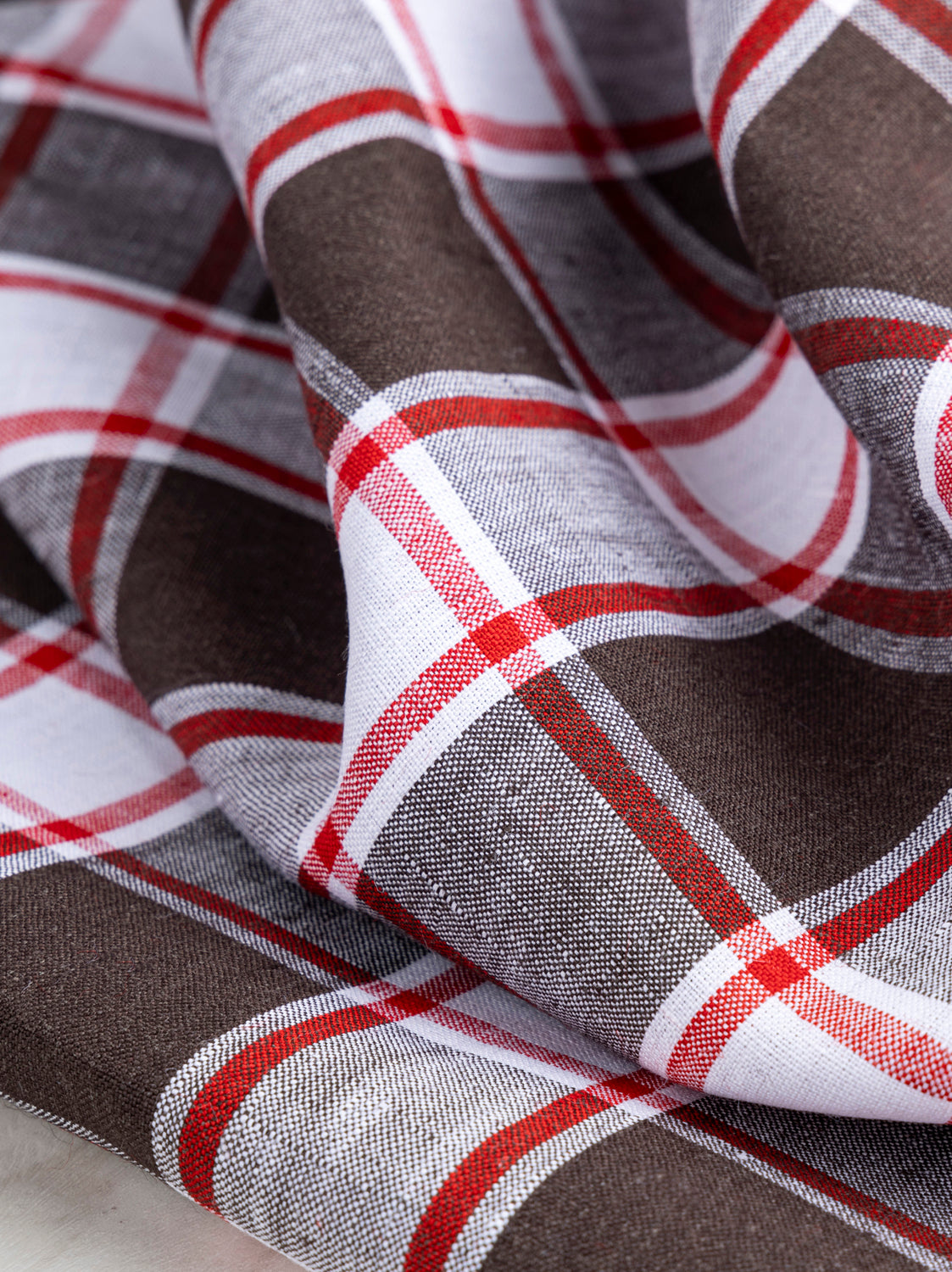 Yarn Dyed Plaid Irish Linen Suiting Deadstock - Brown + Red + White | Core Fabric