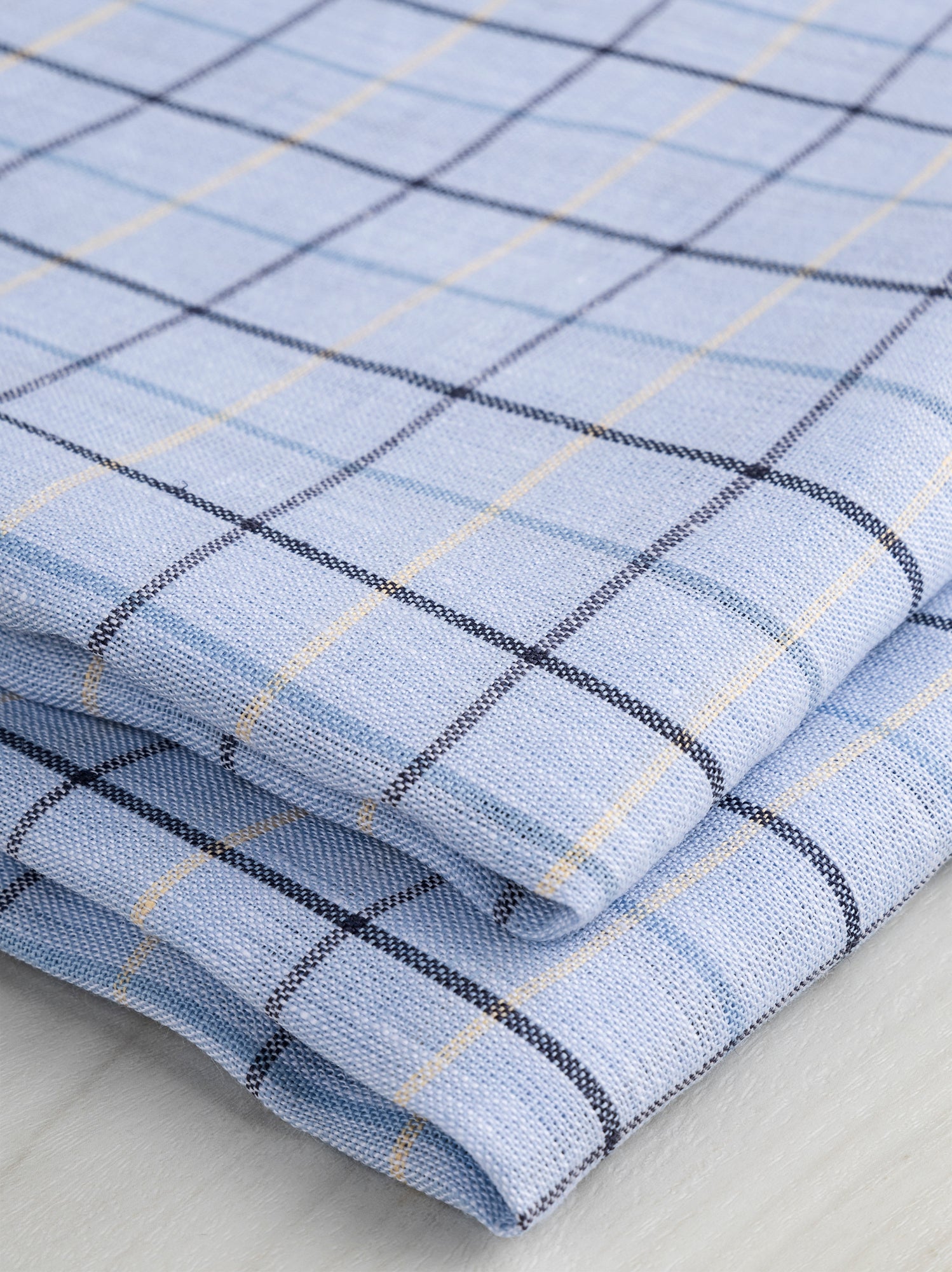 Yarn Dyed Windowpane Irish Linen Deadstock - Light Blue + White + Black | Core Fabrics