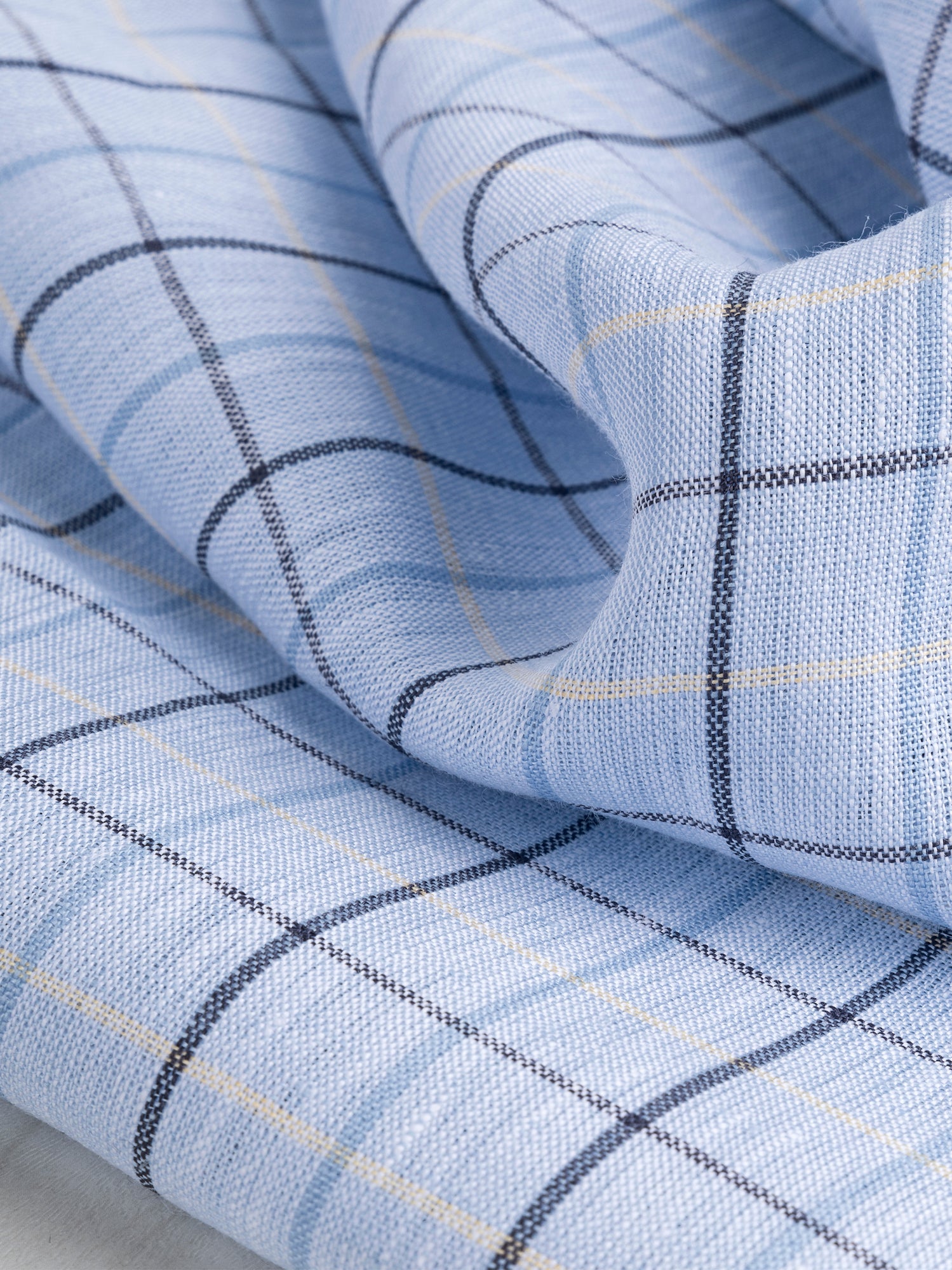 Yarn Dyed Windowpane Irish Linen Deadstock - Light Blue + White + Black | Core Fabrics