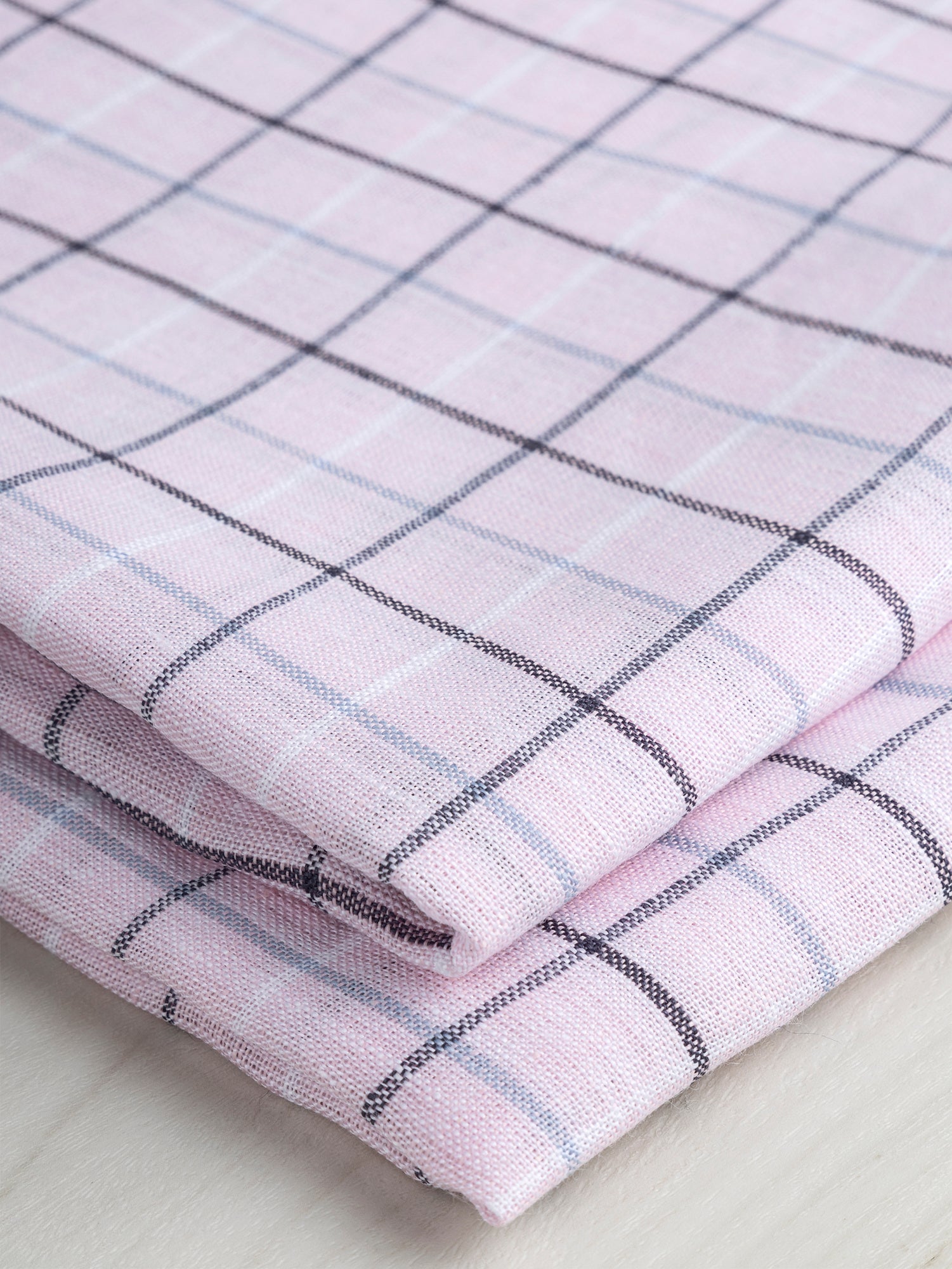 Yarn Dyed Windowpane Irish Linen Deadstock - Light Pink + Blue + Black | Core Fabrics