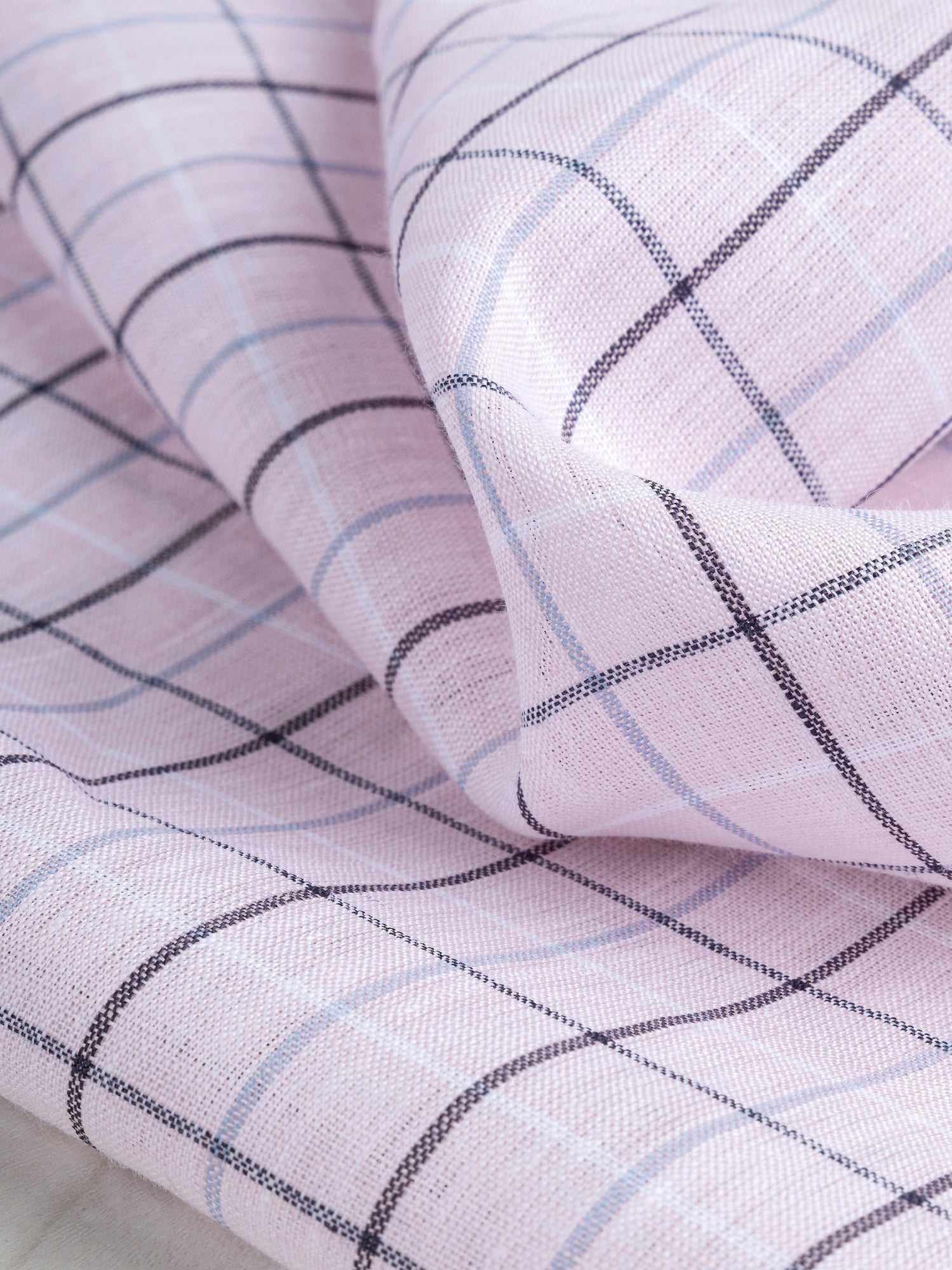 Yarn Dyed Windowpane Irish Linen Deadstock - Light Pink + Blue + Black | Core Fabrics