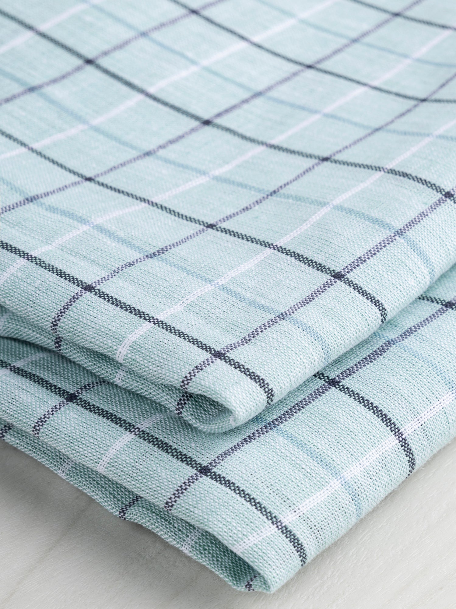 Yarn Dyed Windowpane Irish Linen Deadstock - Mint + Blue + Black | Core Fabrics
