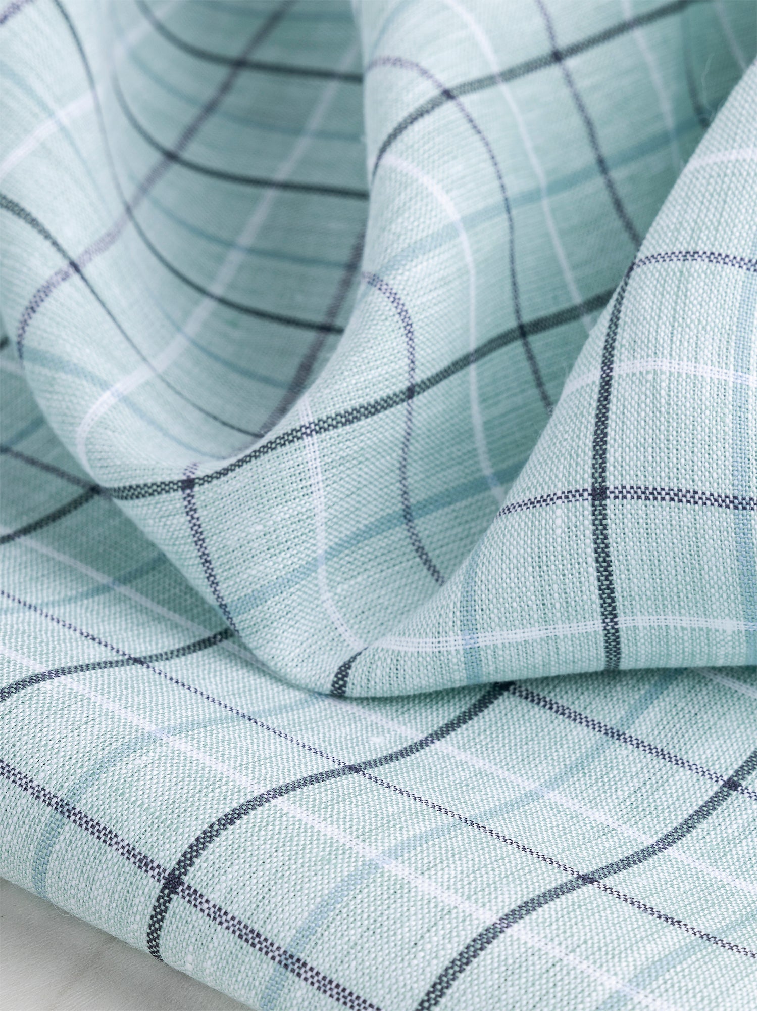 Yarn Dyed Windowpane Irish Linen Deadstock - Mint + Blue + Black | Core Fabrics