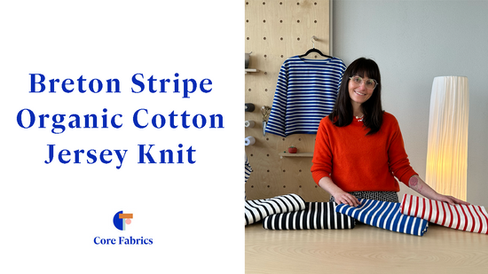 Breton Stripe Organic Cotton Jersey Knit - Cream + Blue | Core Fabrics