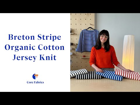 Breton Stripe Organic Cotton Jersey Knit - Cream + Bright Blue | Core Fabrics