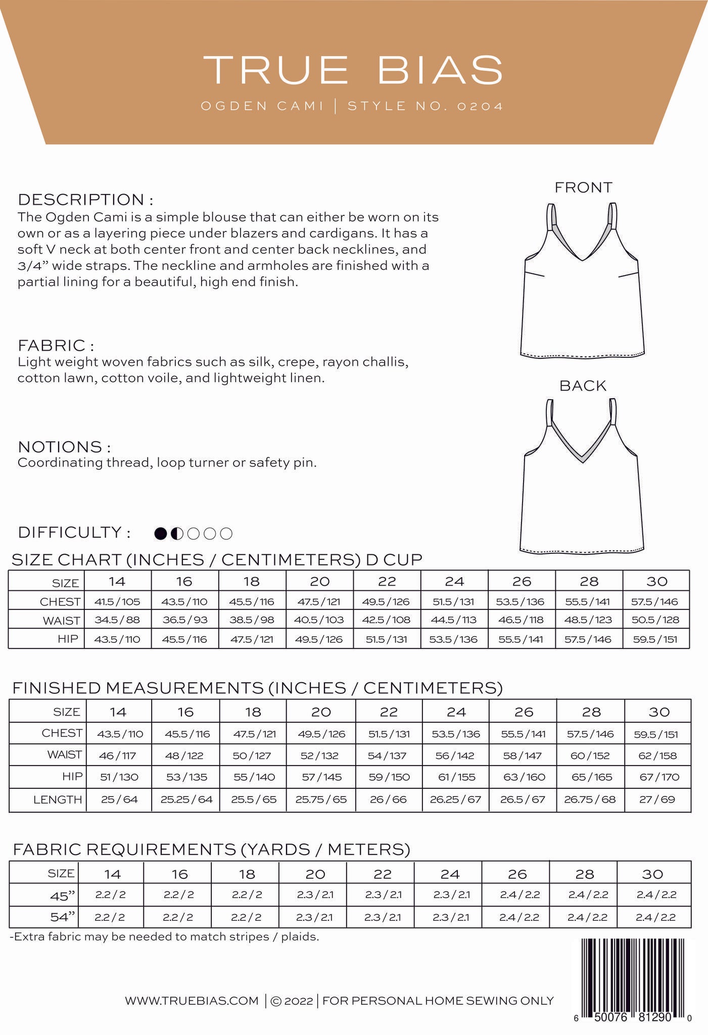 True Bias - Ogden Cami | Core Fabrics