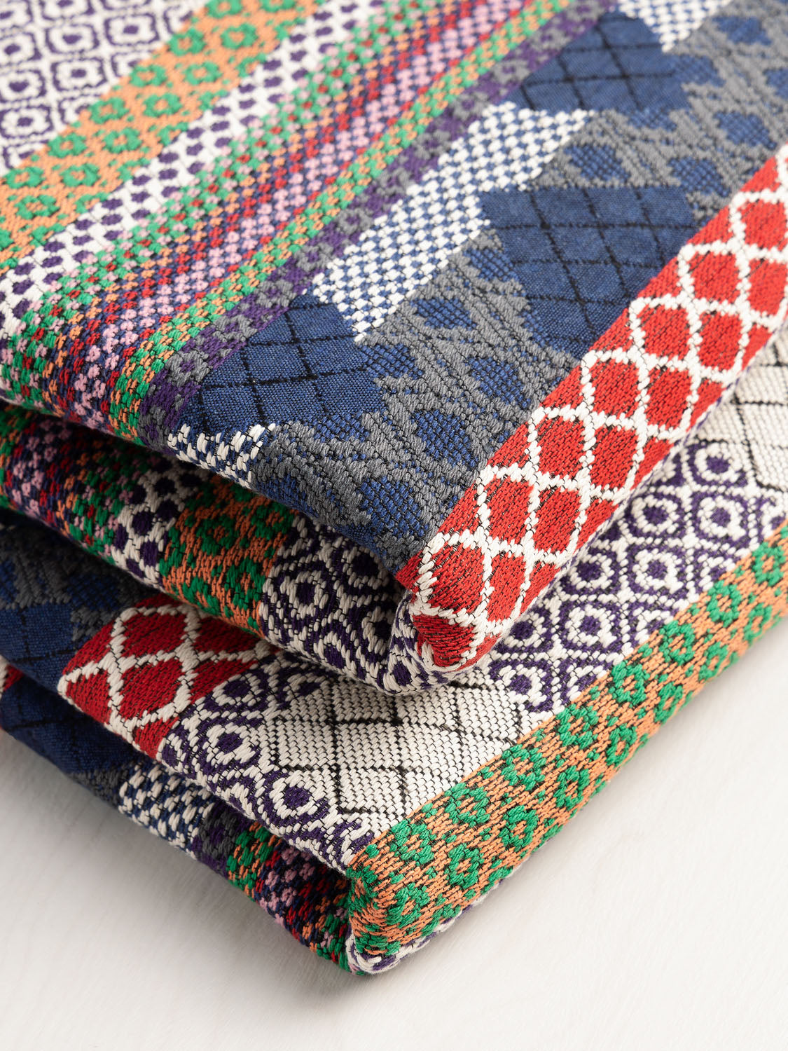 Banded Cotton Jacquard - Blue + Red + White | Core Fabrics
