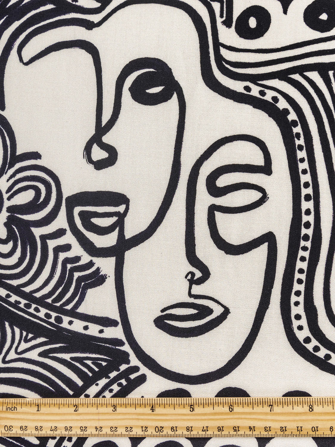 Bold Graphic Line Print Viscose Twill - Cream + Black | Core Fabrics
