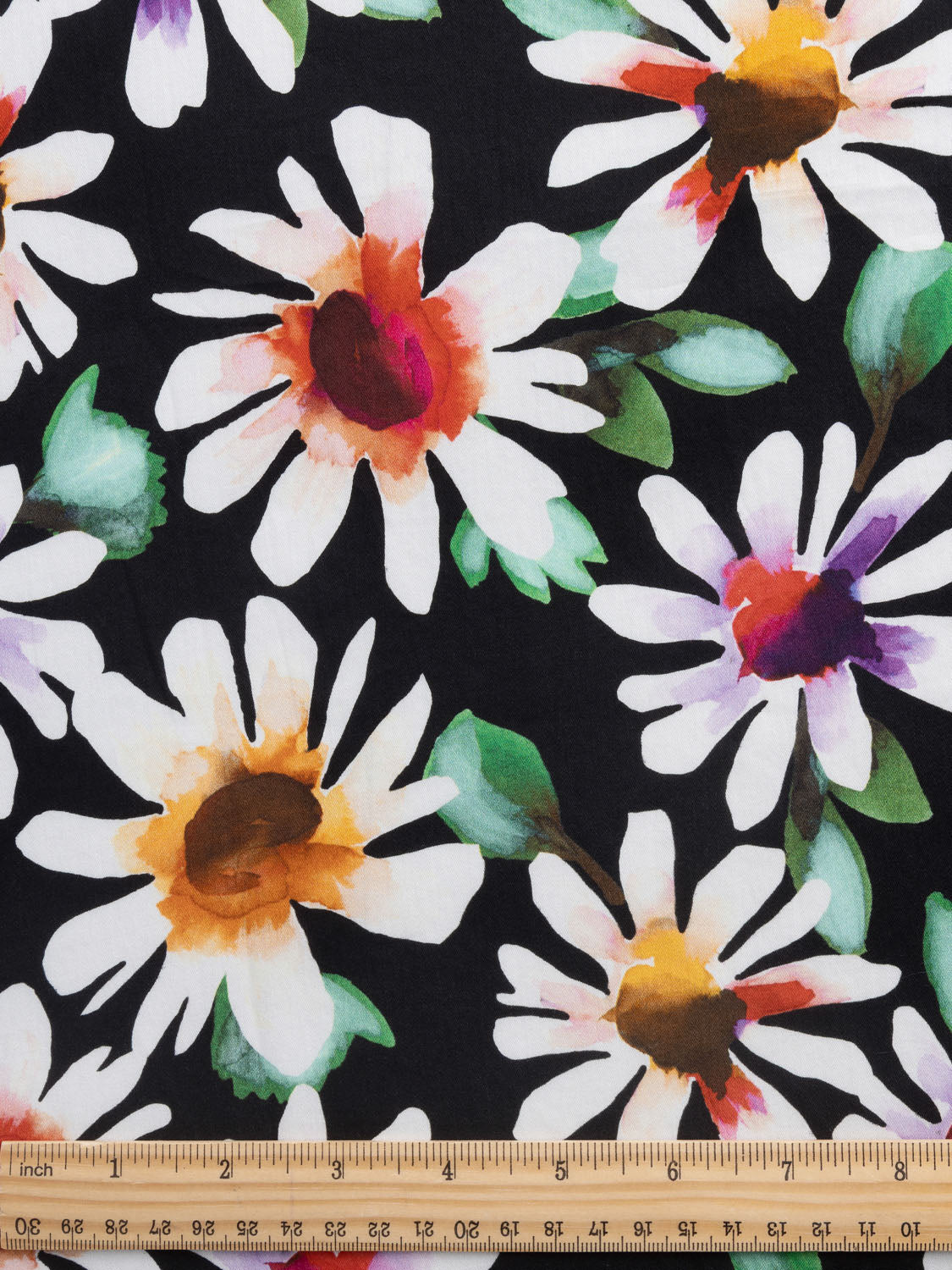 Watercolour Daisy Print Cotton Poplin - Multi + Black | Core Fabrics
