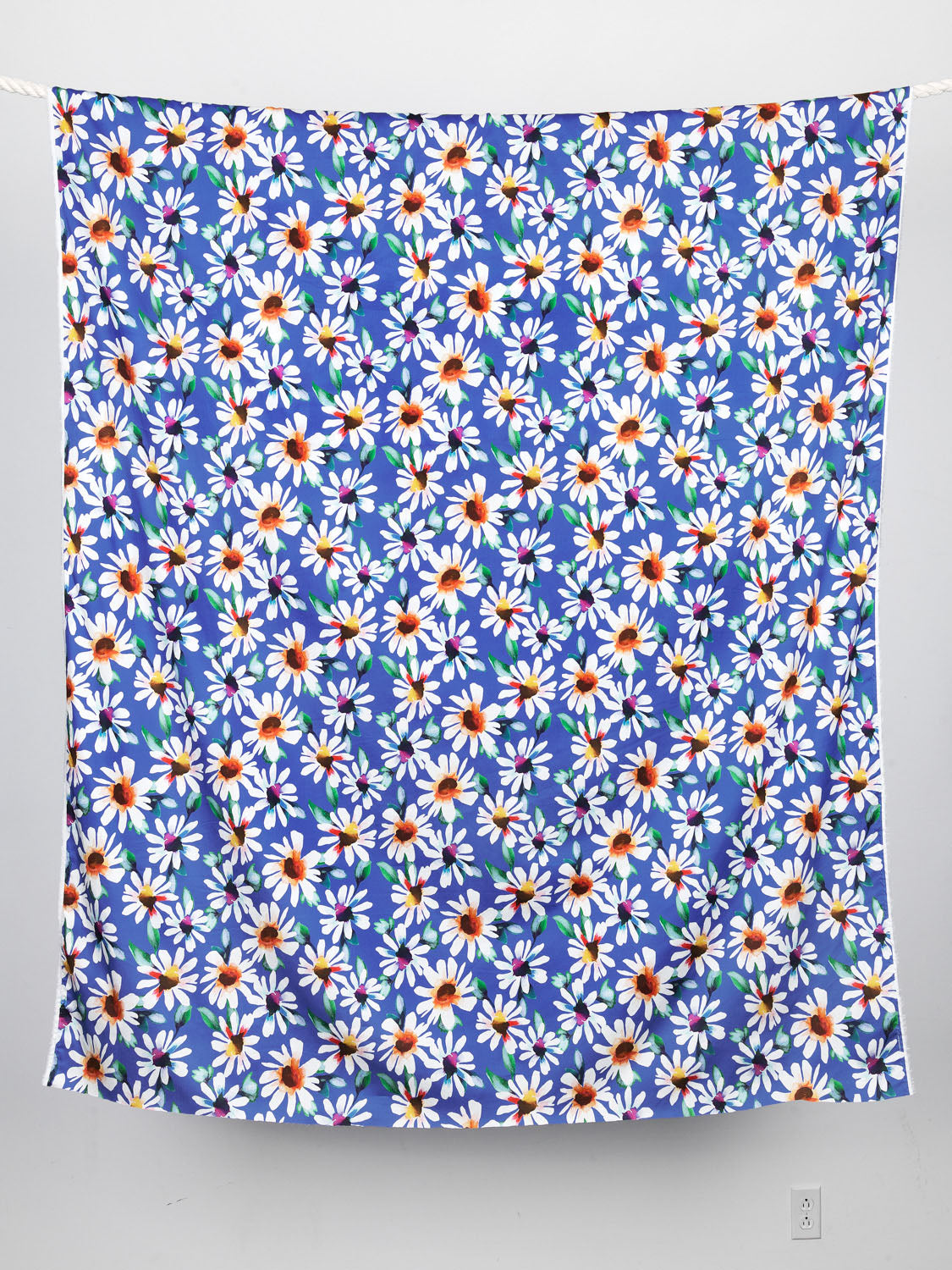 Watercolour Daisy Print Cotton Poplin - Multi + Blue | Core Fabrics