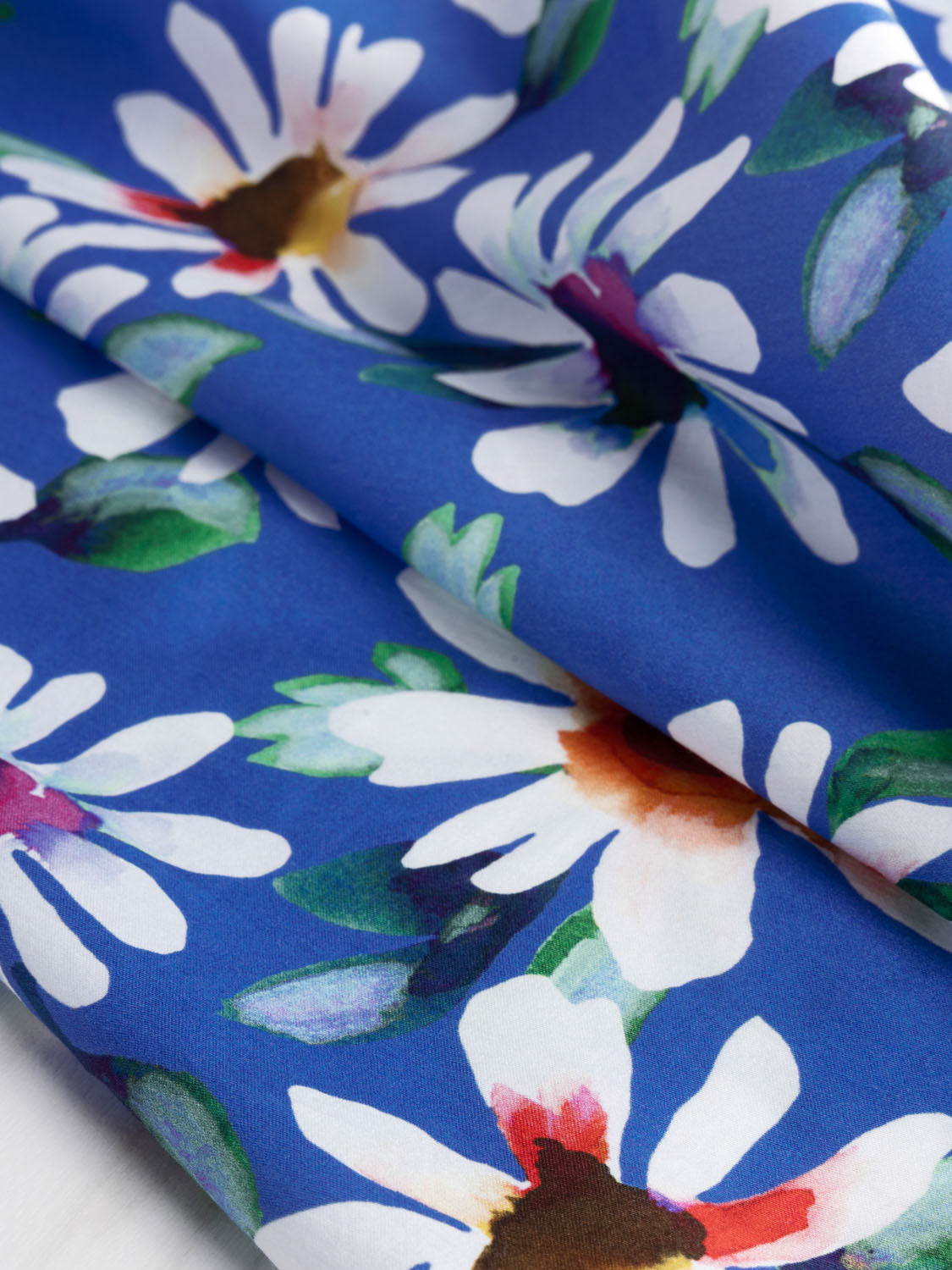Watercolour Daisy Print Cotton Poplin - Multi + Blue | Core Fabrics