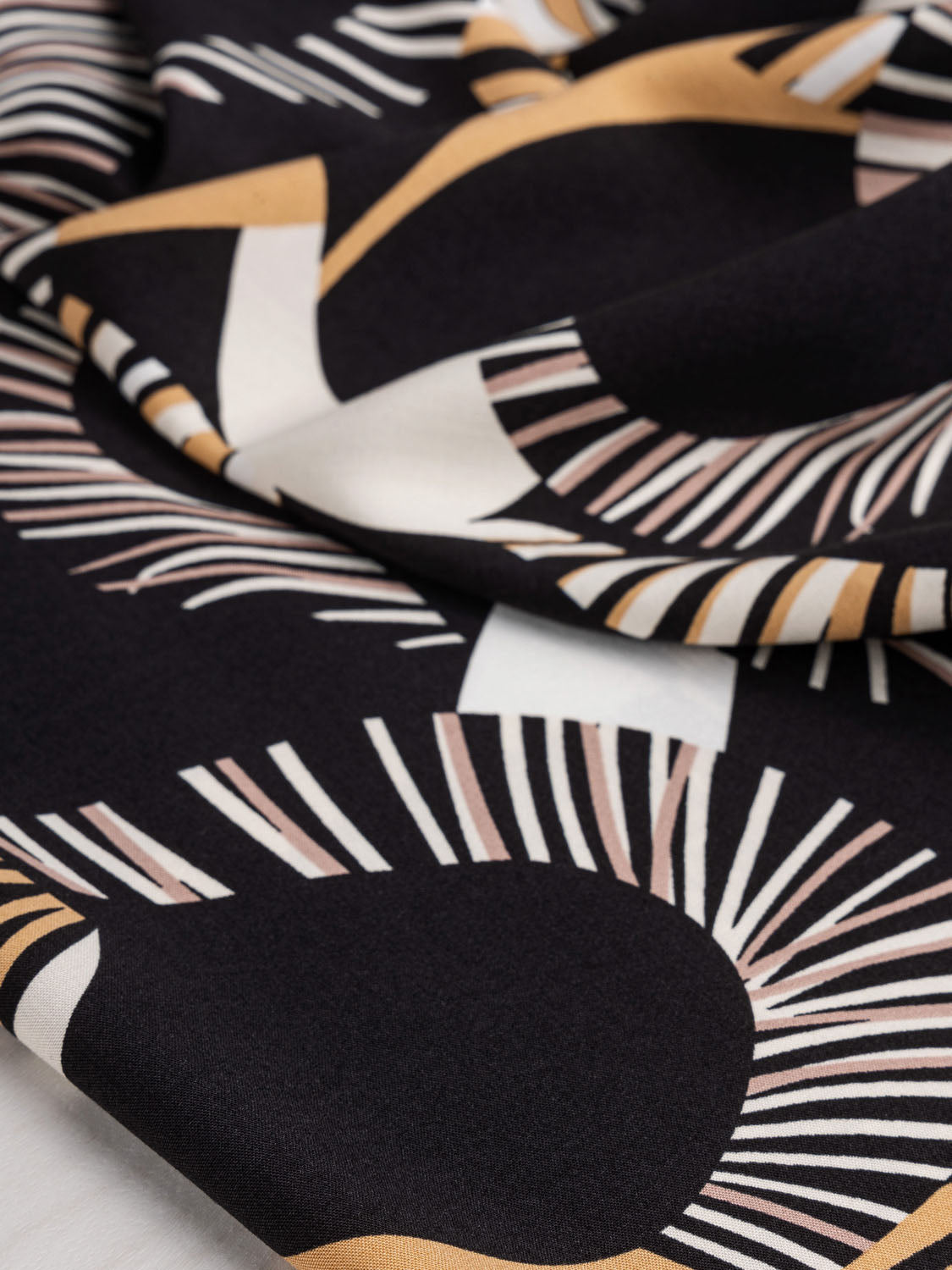 Italian Curves Print Viscose Challis - Cream + Peach + Black | Core Fabrics