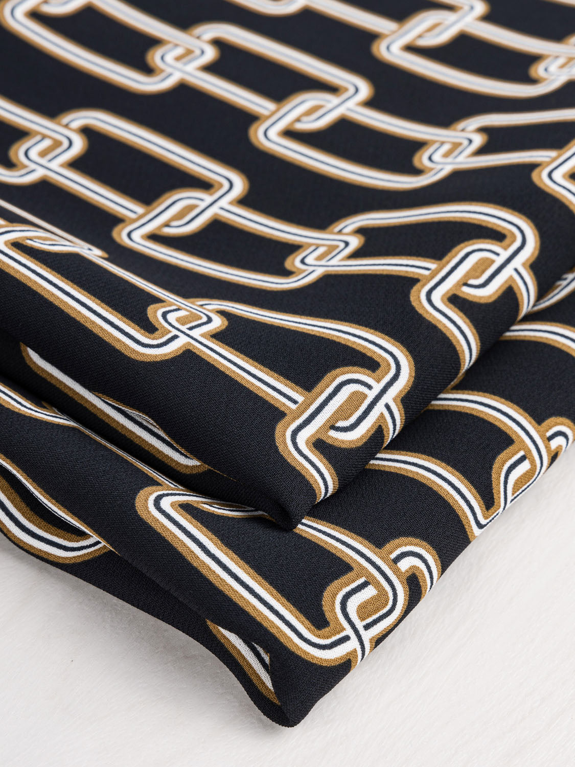 Italian Chain Print Viscose Crepe - Cream + Gold + Black | Core Fabrics