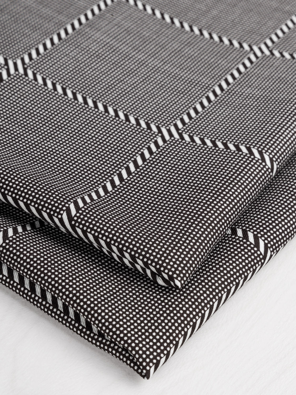 Italian Dotted Windowpane Print Viscose Twill - Cream + Black | Core Fabrics