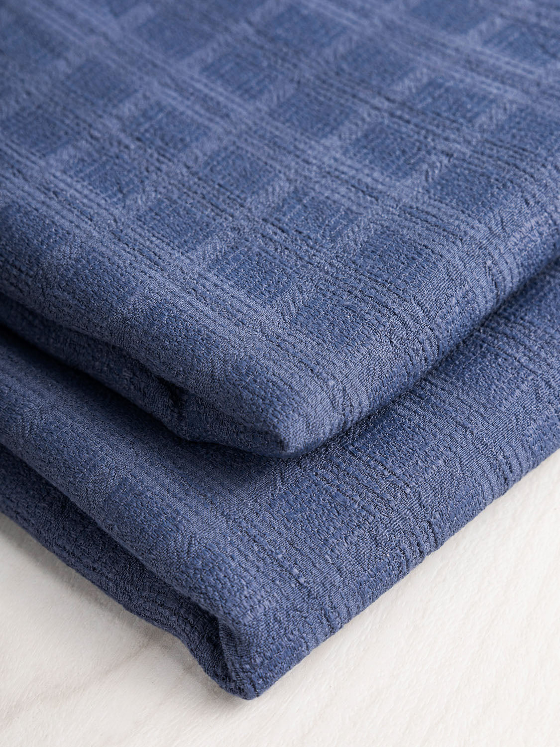 Tartan Textured Viscose Deadstock - Storm Blue | Core Fabrics