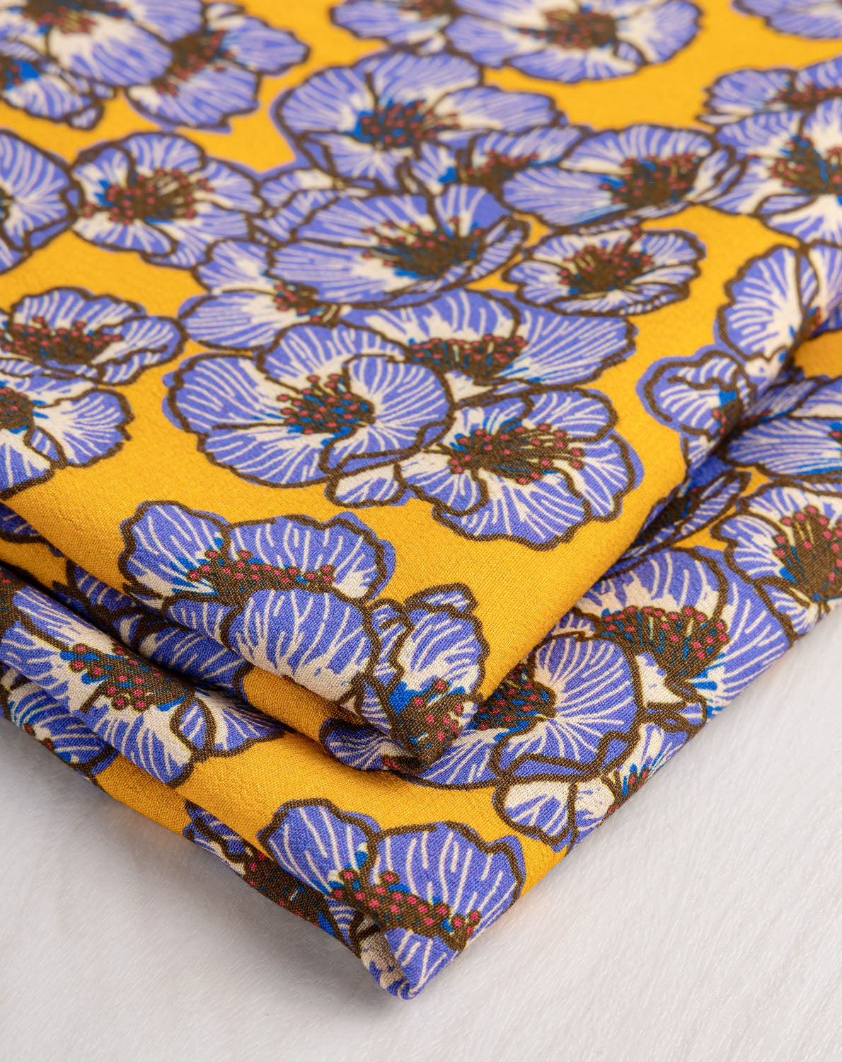 Poppy Floral Print Viscose Crepe - Gold +  Lavender | Core Fabrics