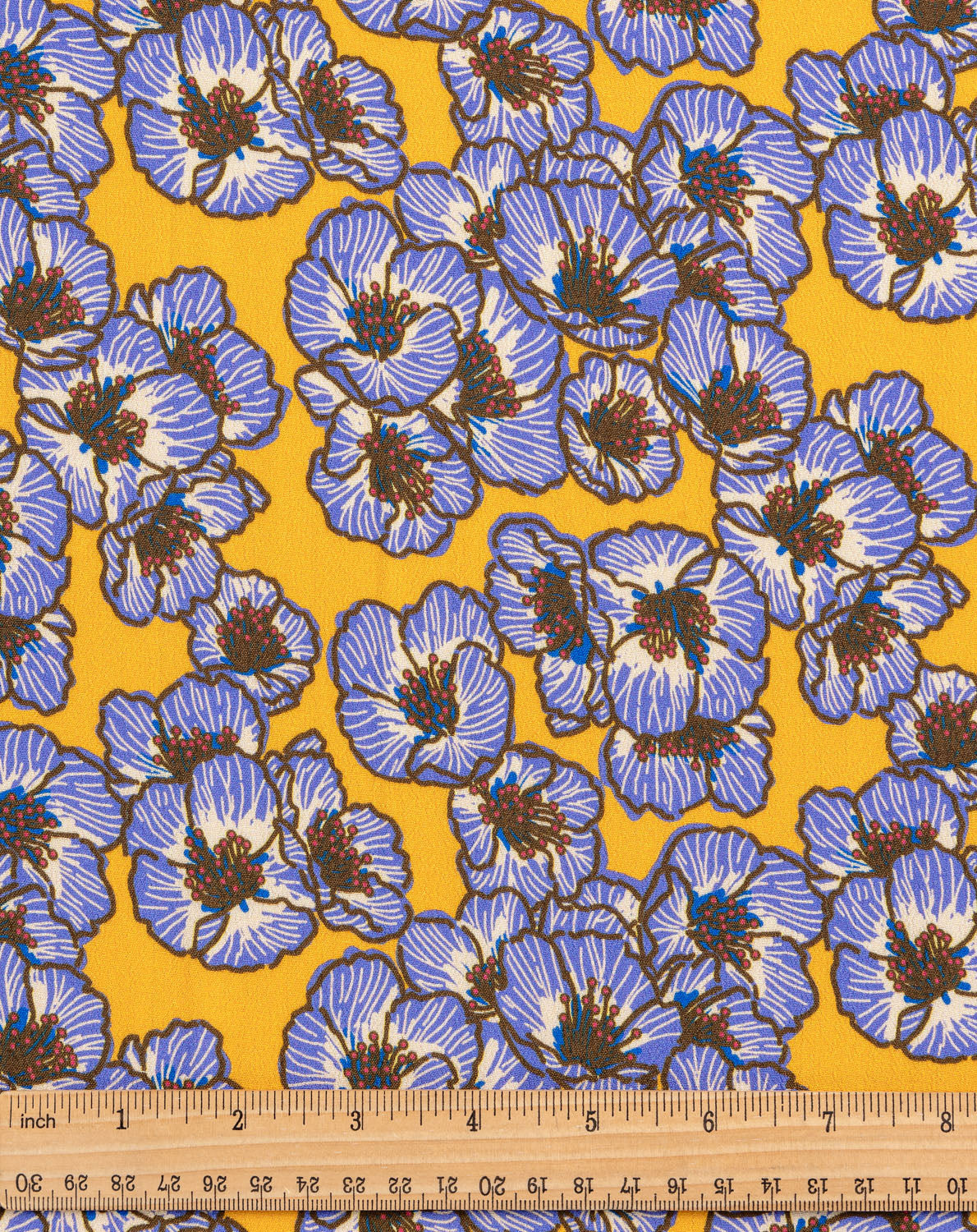 Poppy Floral Print Viscose Crepe - Gold +  Lavender | Core Fabrics