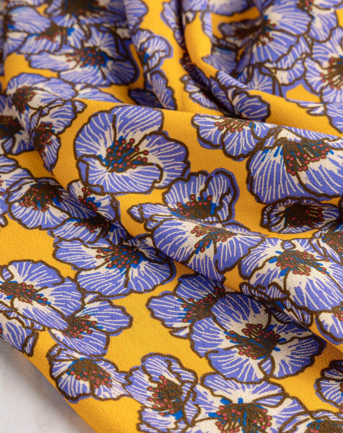 Poppy Floral Print Viscose Crepe - Gold +  Lavender | Core Fabrics