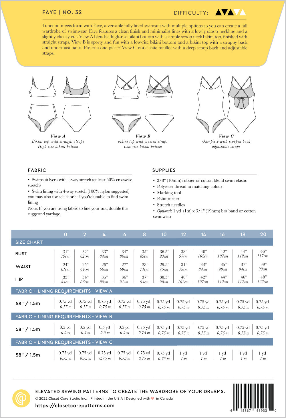 Faye Swimsuit Pattern - Envelope FrontFaye Swimsuit Pattern - Envelope back