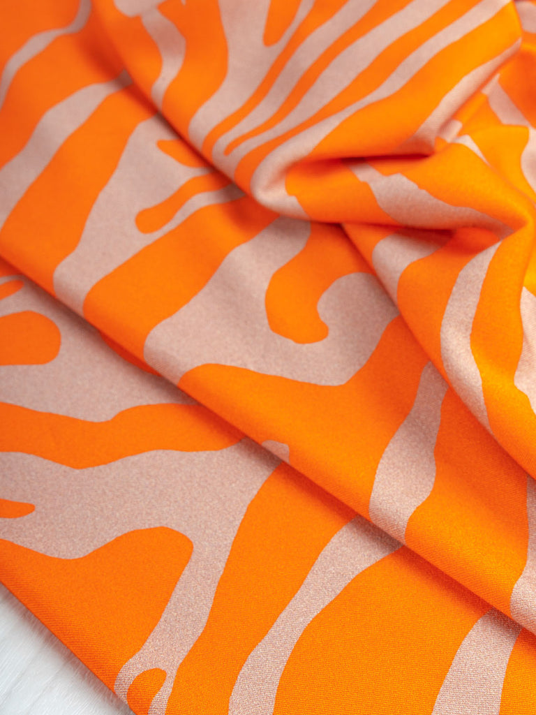 Graphic Zebra Border Print Stretch Viscose - Orange + Tan