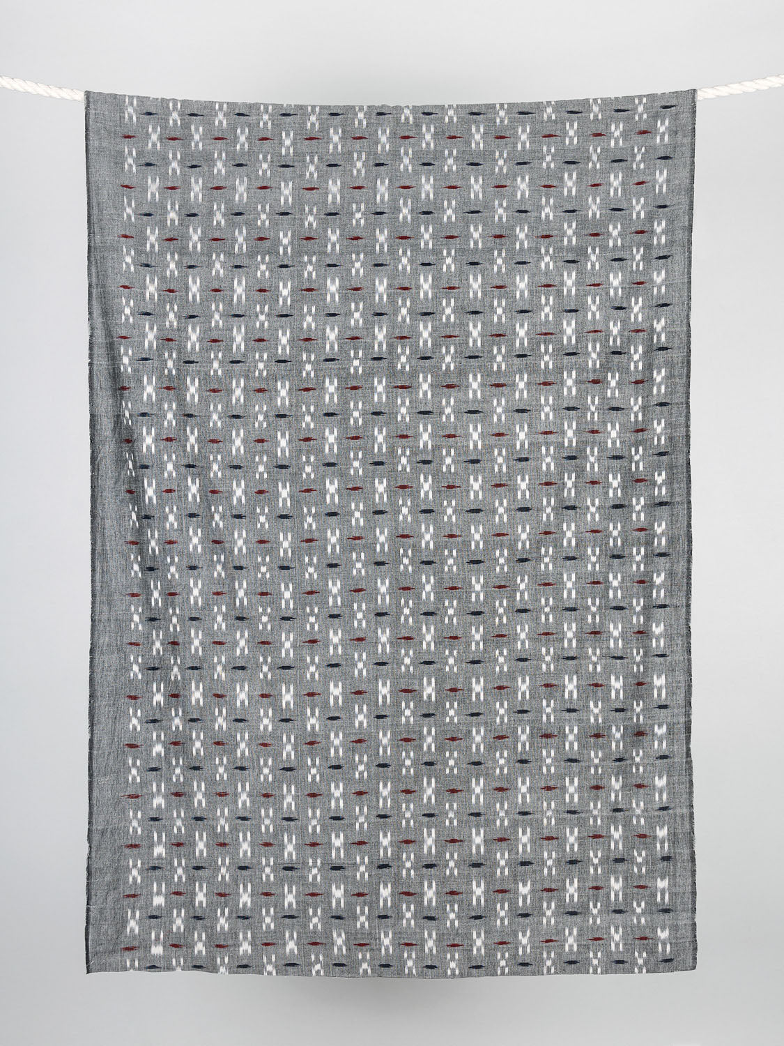 Handwoven Cotton Geometric Ikat -White + Red + Grey | Core Fabrics