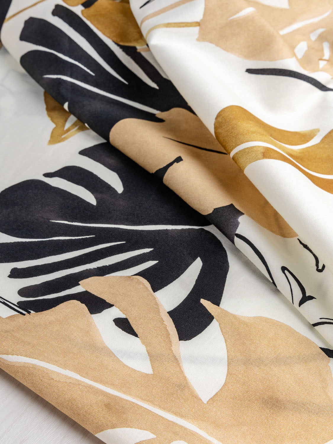 Italian Designer Leaf Print Cotton Deadstock - Gold + Black + Cream | Core Fabrics