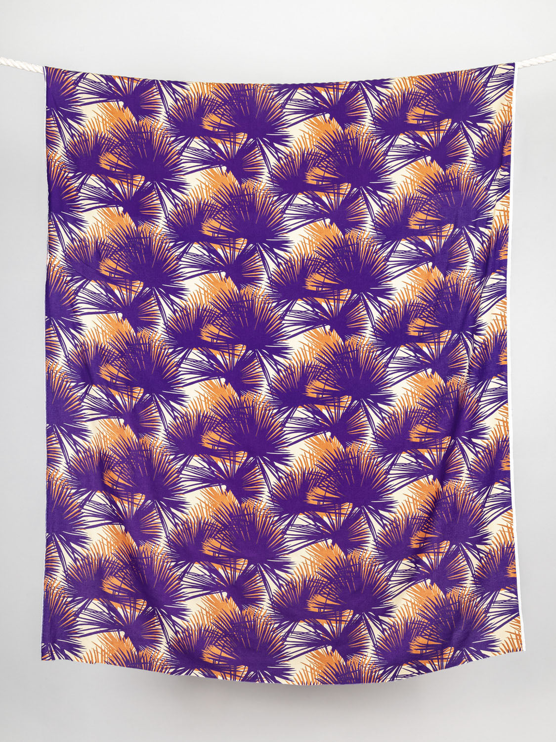 Italian Designer Palm Print Viscose Linen - Violet + Copper + Cream | Core Fabrics