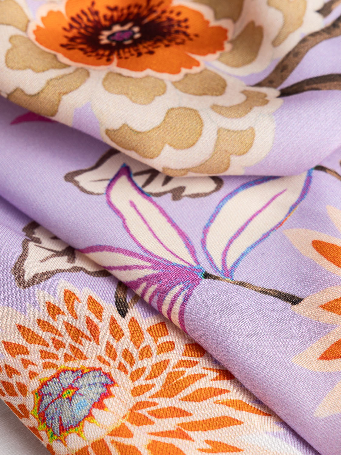 Large Scale Floral Viscose Twill - Orange + Lavender | Core Fabrics