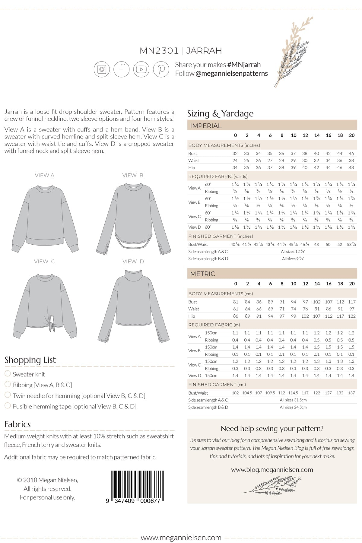 Megan Nielsen - Jarrah Sweater | Core Fabrics