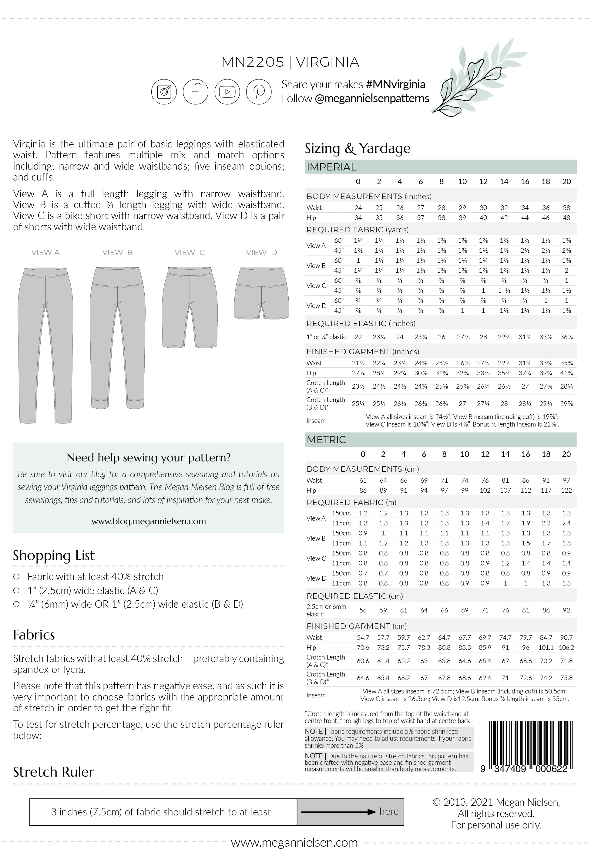 Megan Nielsen - Virginia Leggings | Core Fabrics
