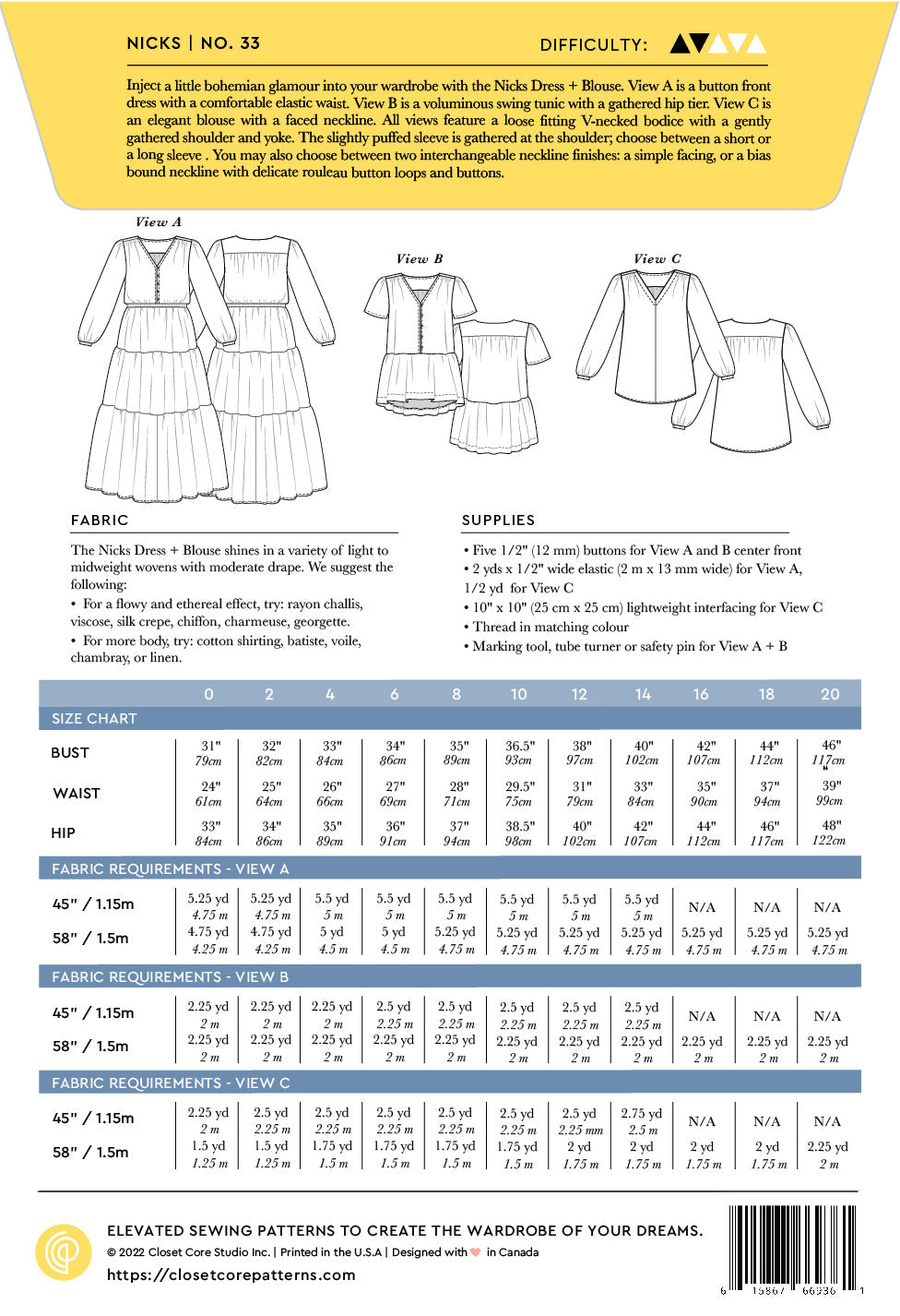 Nicks Dress + Blouse Pattern Core Fabrics Nicks Dress + Blouse Pattern Core Fabrics