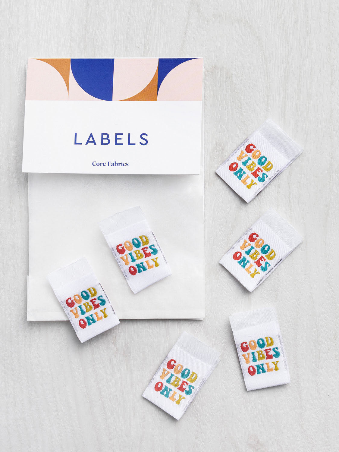 Core Fabrics Sewing Labels: 6 pack - Good Vibes Only