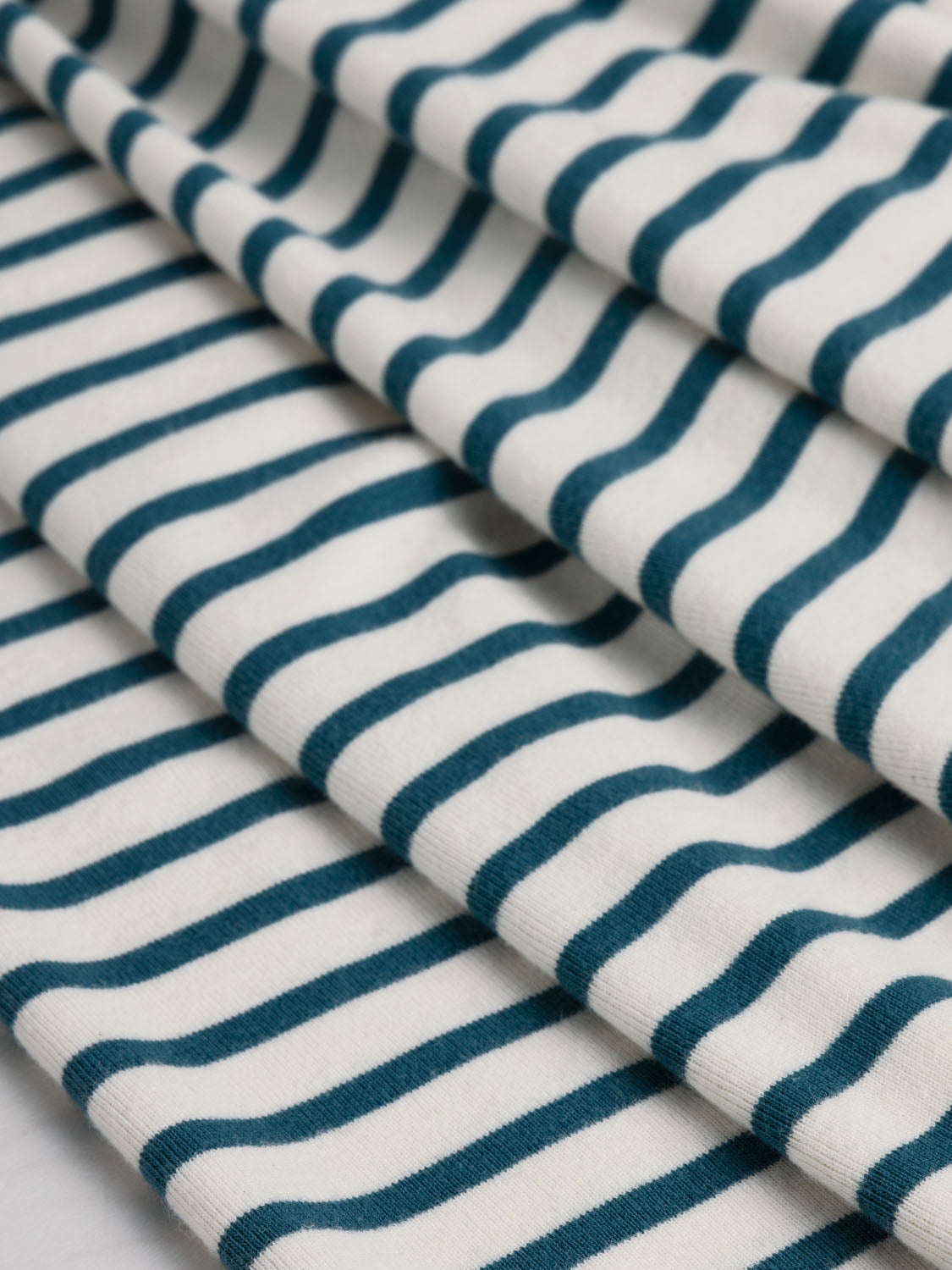 Organic Cotton Striped Baby Rib Knit - Stormy Teal + Cream | Core Fabrics