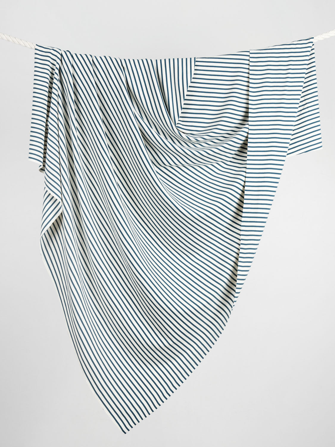 Organic Cotton Striped Baby Rib Knit - Stormy Teal + Cream | Core Fabrics