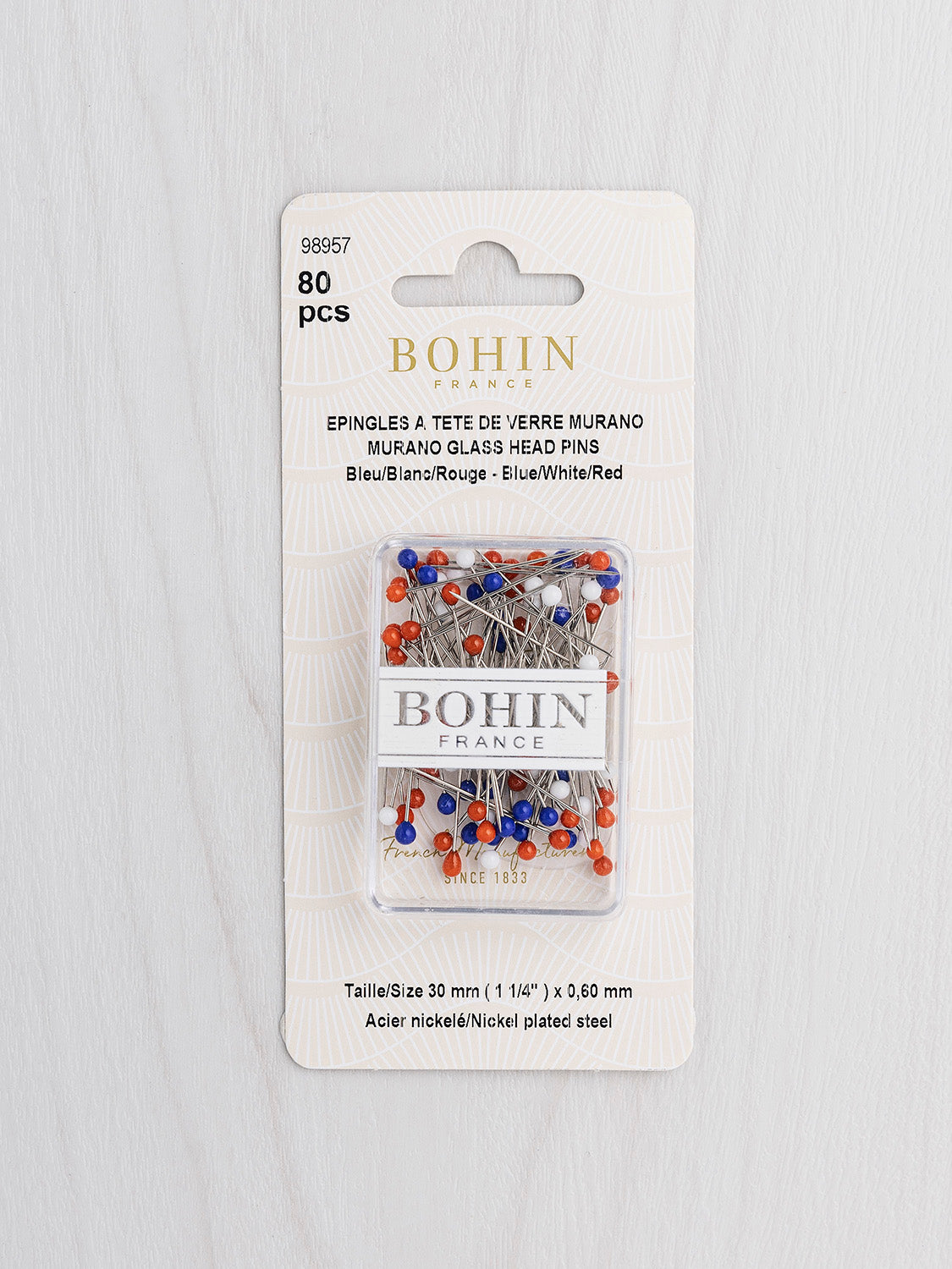 Bohin Murano Glass Head Pins in Teal —