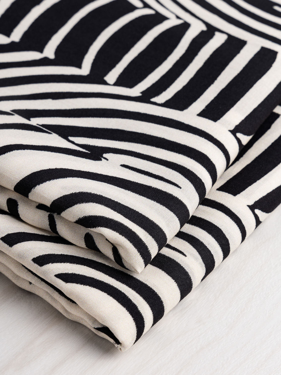 Wood Grain Stripe Print EcoVero Rayon Challis - Black + White | Core Fabrics