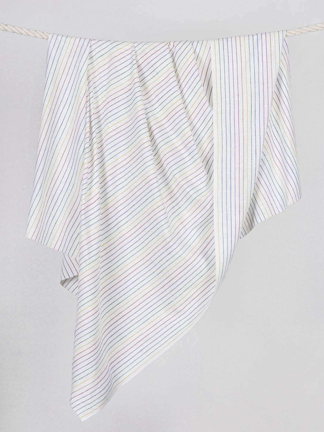 Yarn-Dyed Handwoven Stripe Khadi Cotton - Rainbow + White | Core Fabrics